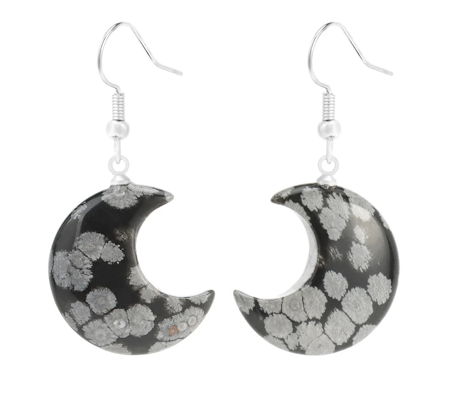 Snowflake Obsidian Moon Earrings