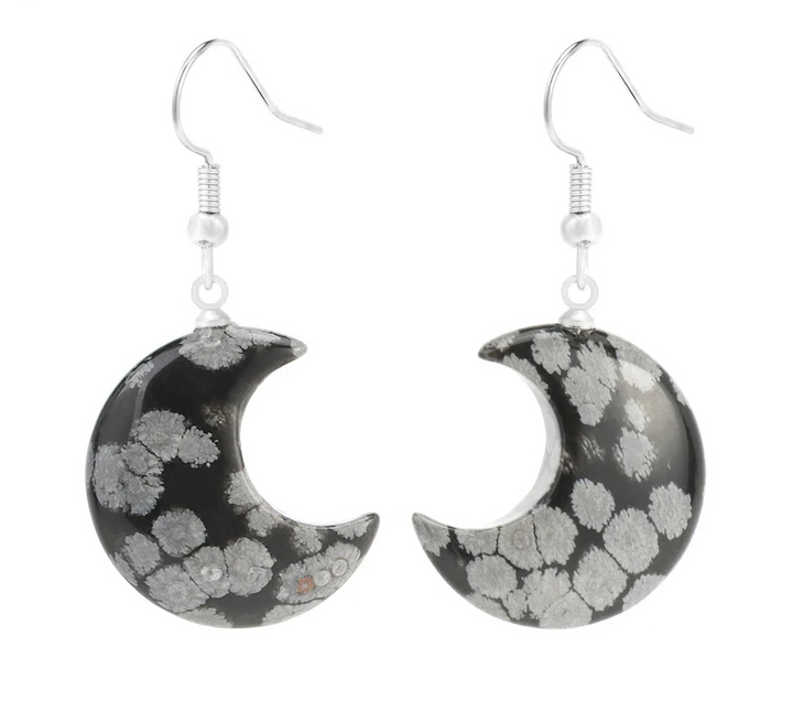 Snowflake Obsidian Moon Earrings