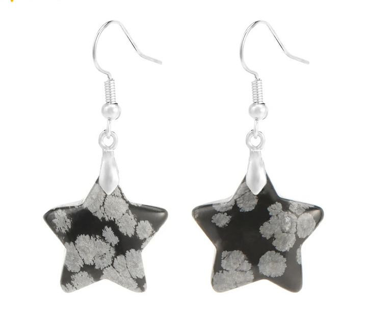 Snowflake Obsidian Star Earrings