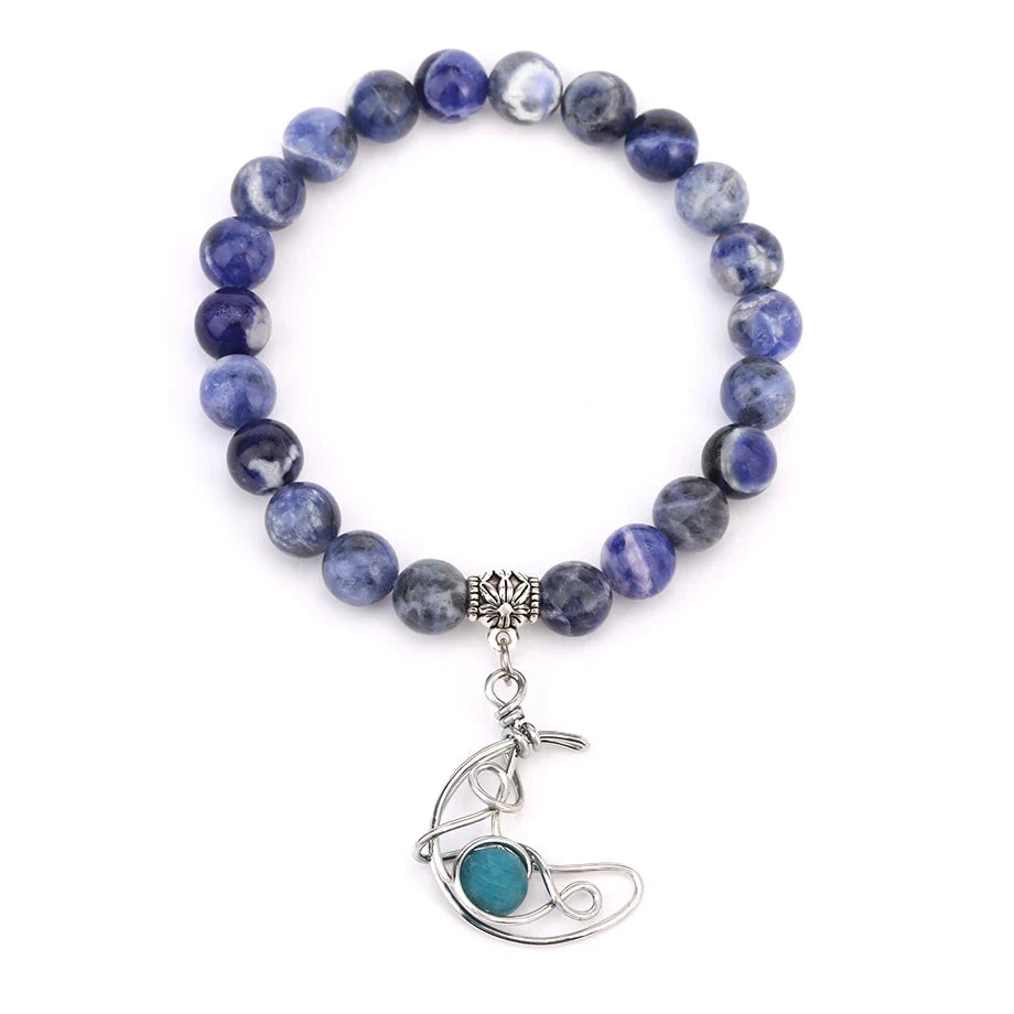 Sodalite Crystal Moon Bead Bracelets