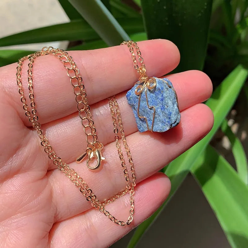 Sodalite Wire Wrap Gold Necklaces