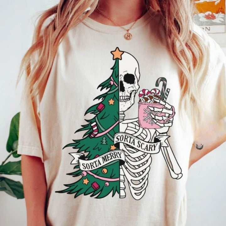 Sorta Merry Sorta Scary T Shirt - Beige