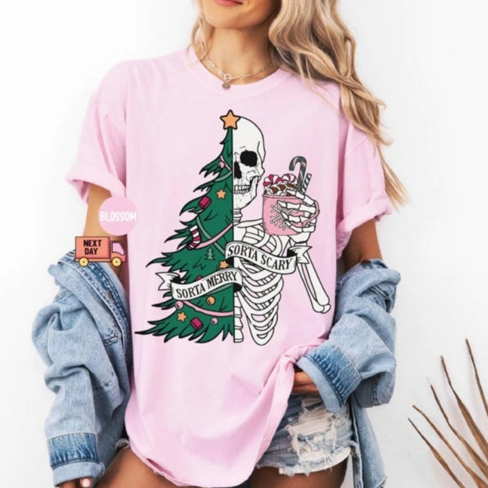 Sorta Scary Sorta Merry T Shirt Pink