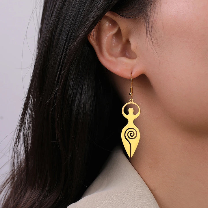 Spiral Goddess Gold Earrings