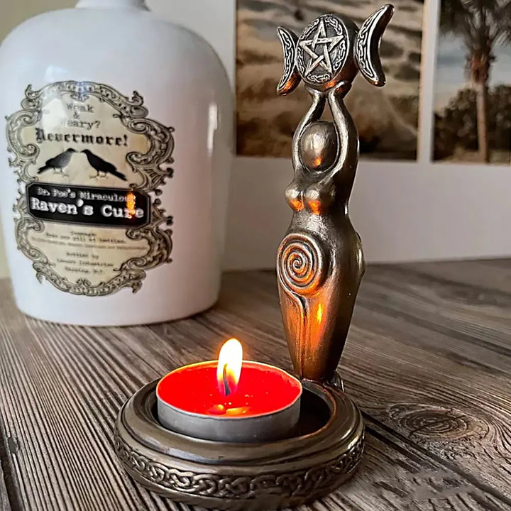 Spiral Pentacle Goddess Candle Holder