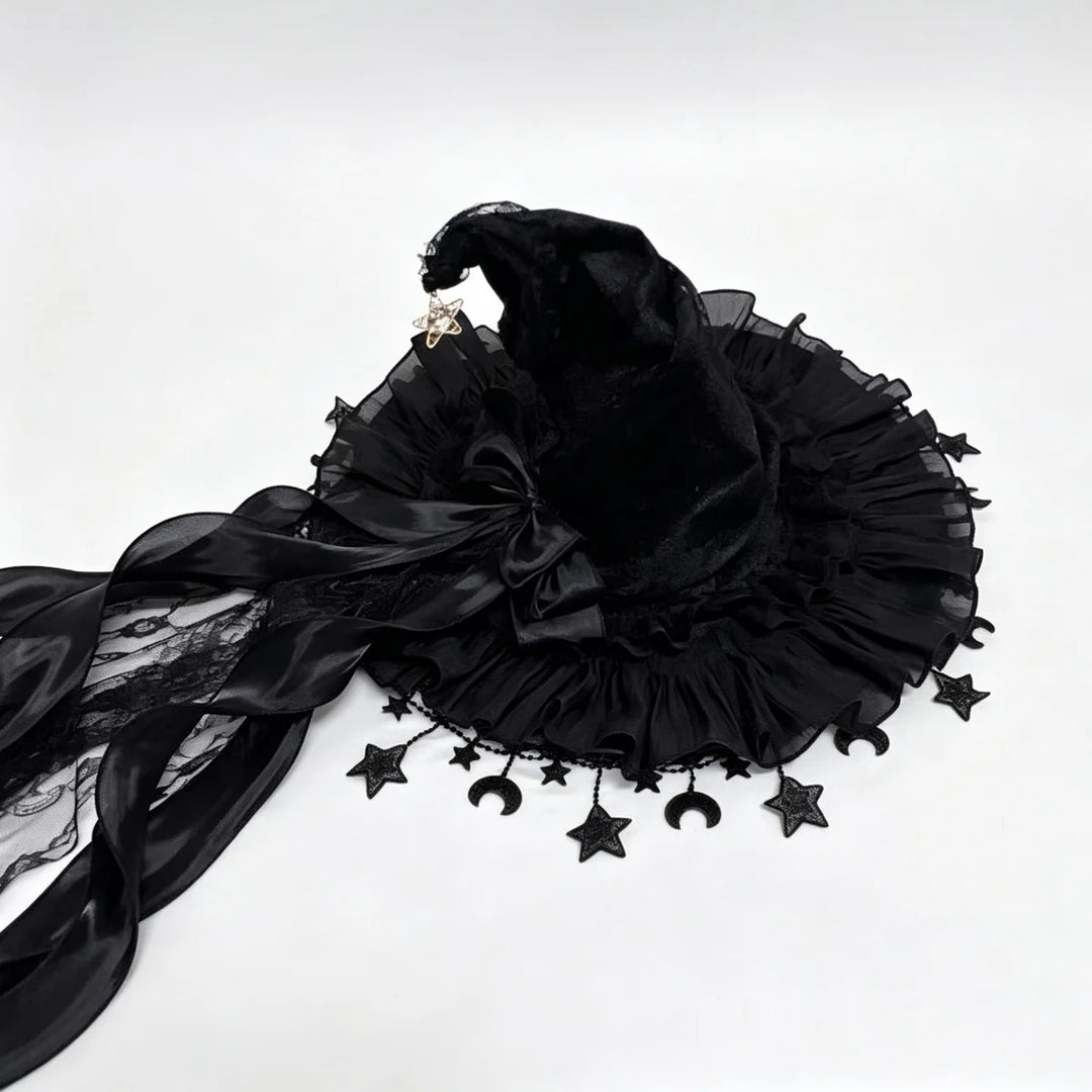 Star Moon Witch Hat Black Bow