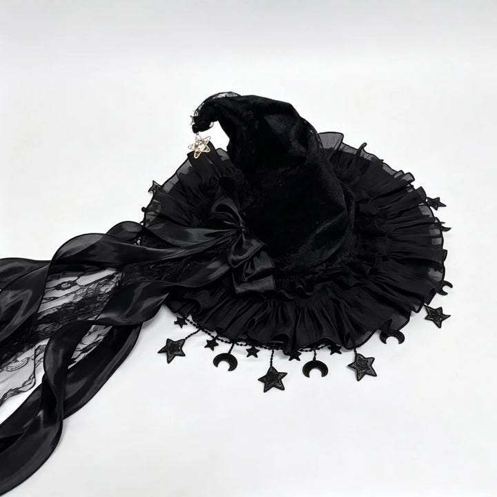Star Moon Witch Hat Black Bow