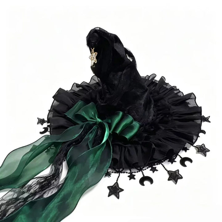 Star Moon Witch Hat Green Bow