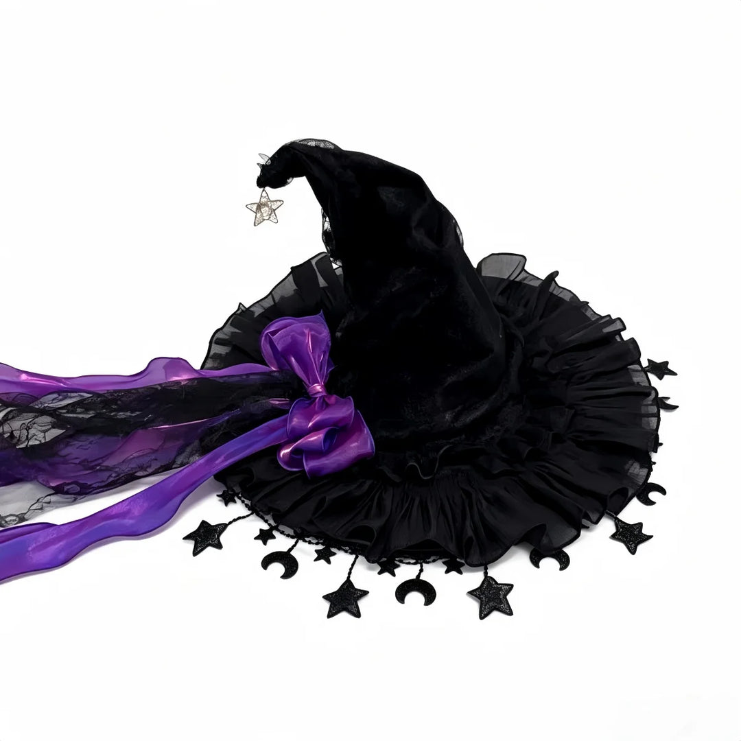 Star Moon Witch Hat Purple Bow
