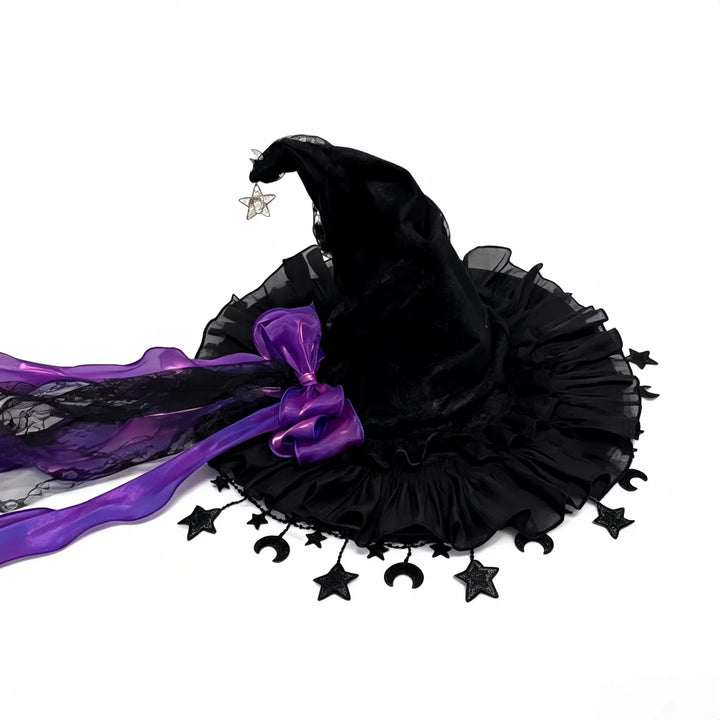 Star Moon Witch Hat Purple Bow