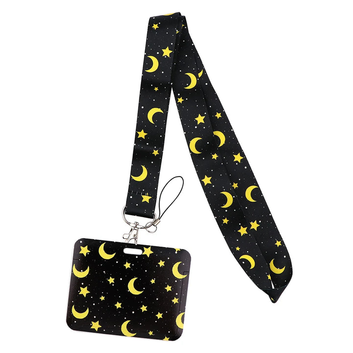 Star and Moon Lanyard Key Ring Badge