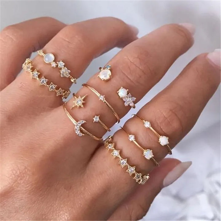 Stars Moon Gold Ring Set