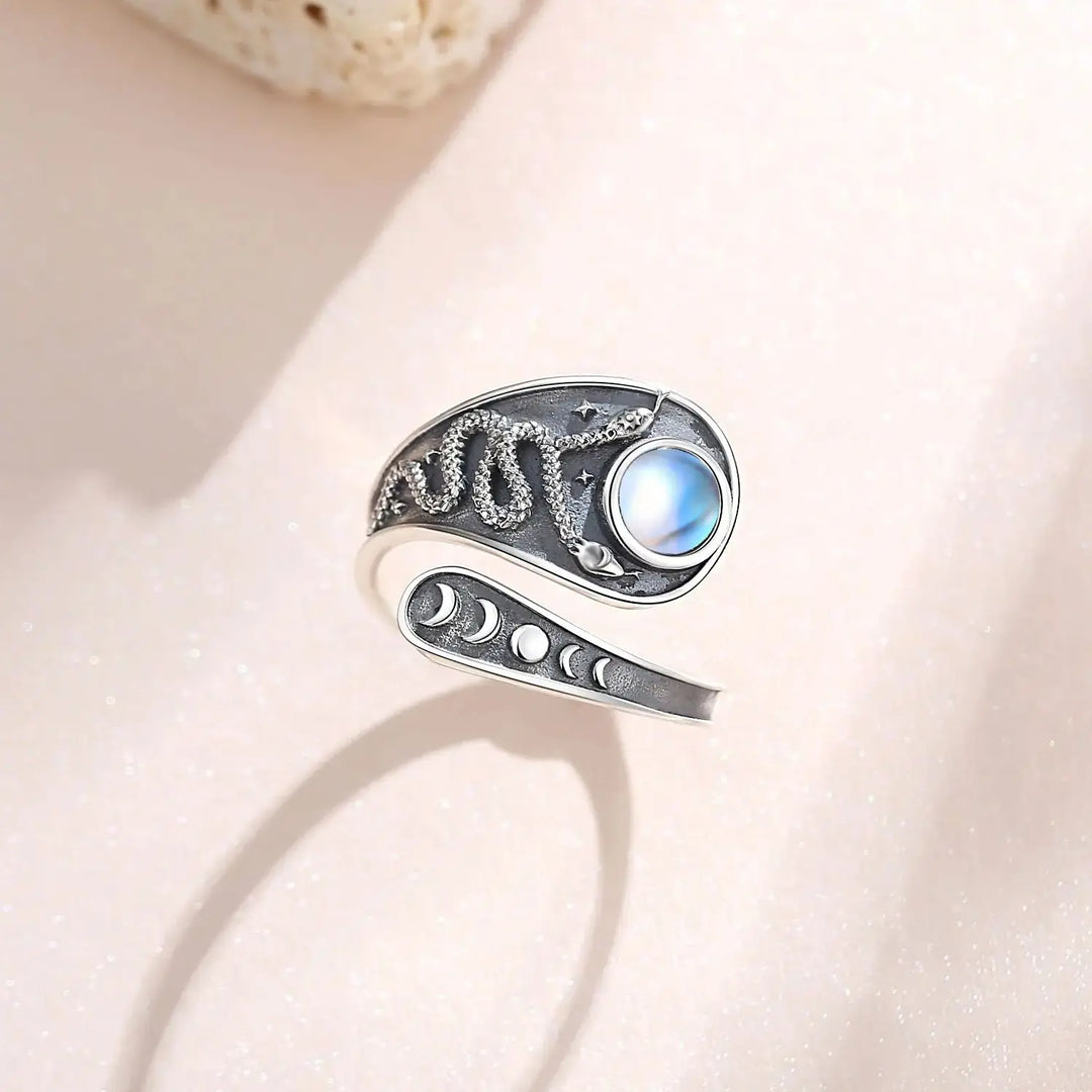 Sterling Silver Snake Moon Phase Ring
