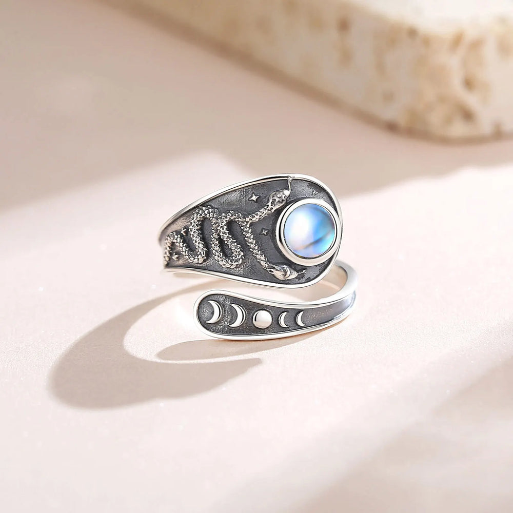 Sterling Silver Snake Moon Ring