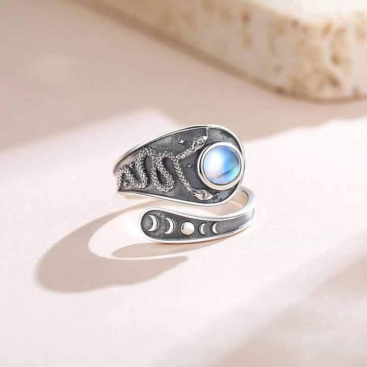 Sterling Silver Snake Moon Ring