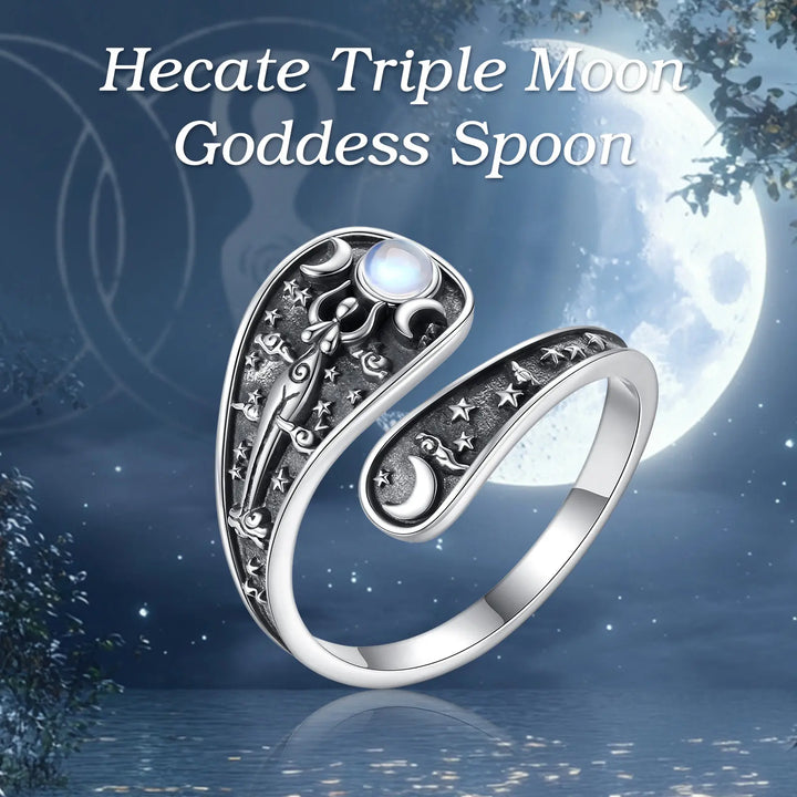 Sterling Silver Triple Moon Goddess Adjustable Ring