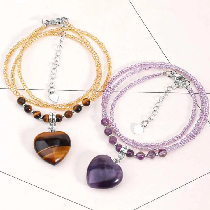 Stone Heart Bead Necklaces