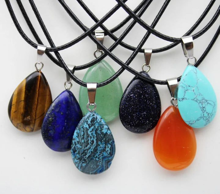 Stone Teardrop Pendant Necklaces