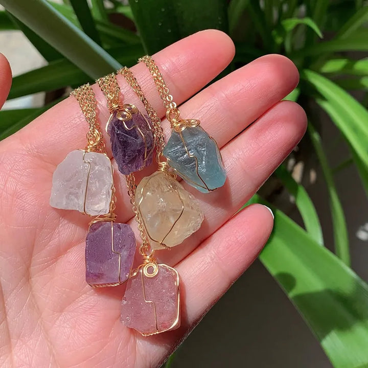 Stone Wire Wrap Gold Necklaces