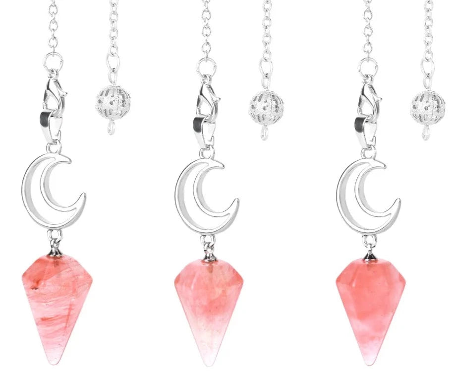 Strawberry Quartz Crescent Moon Pendulums