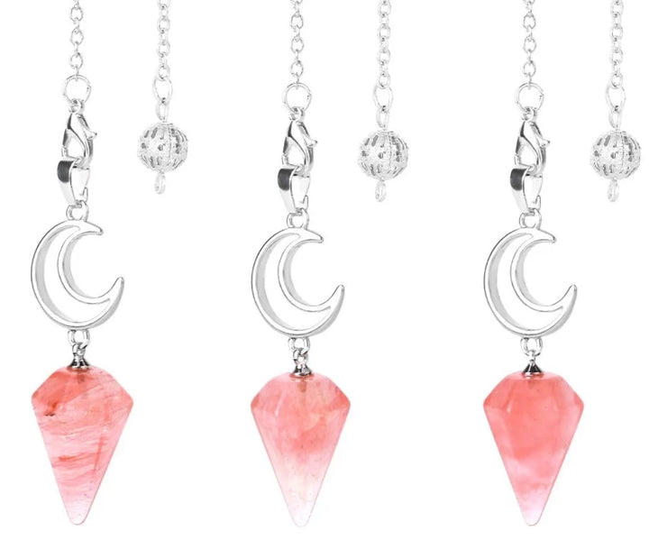 Strawberry Quartz Crescent Moon Pendulums