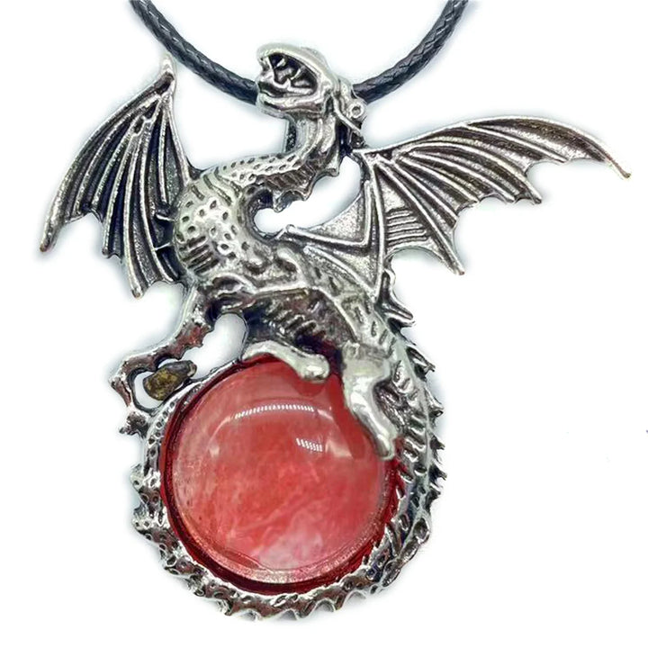 Strawberry Quartz Crystal Dragon Necklaces