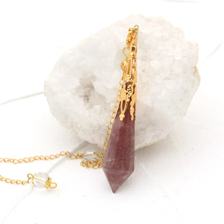 Strawberry Quartz Gold Pendulum