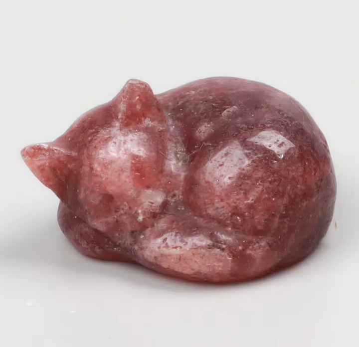 Strawberry Quartz Sleeping Cat Crystal