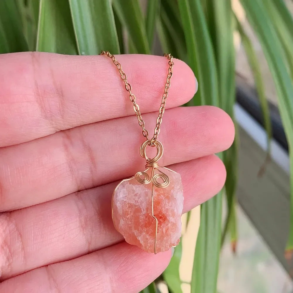 Strawberry Quartz Wire Wrap Gold Necklaces