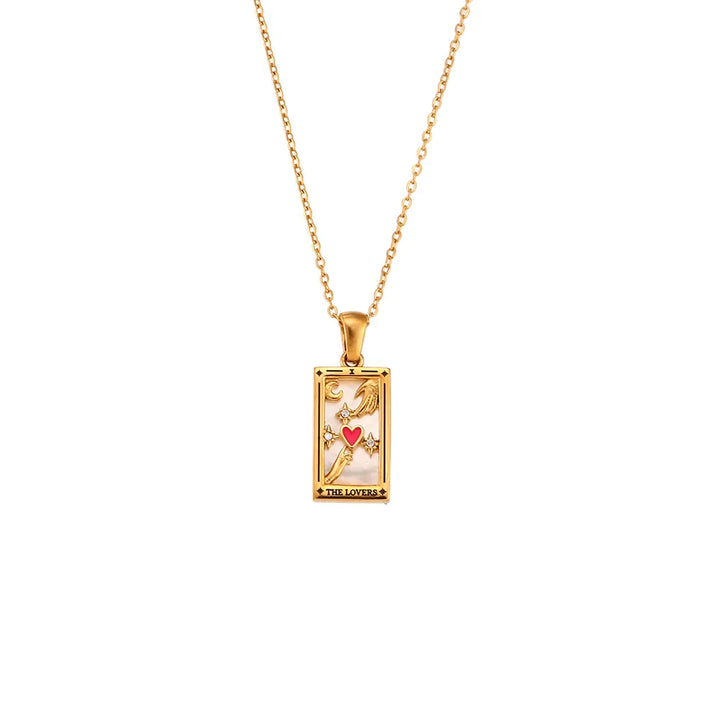 The Lovers Tarot Card Gold Necklace