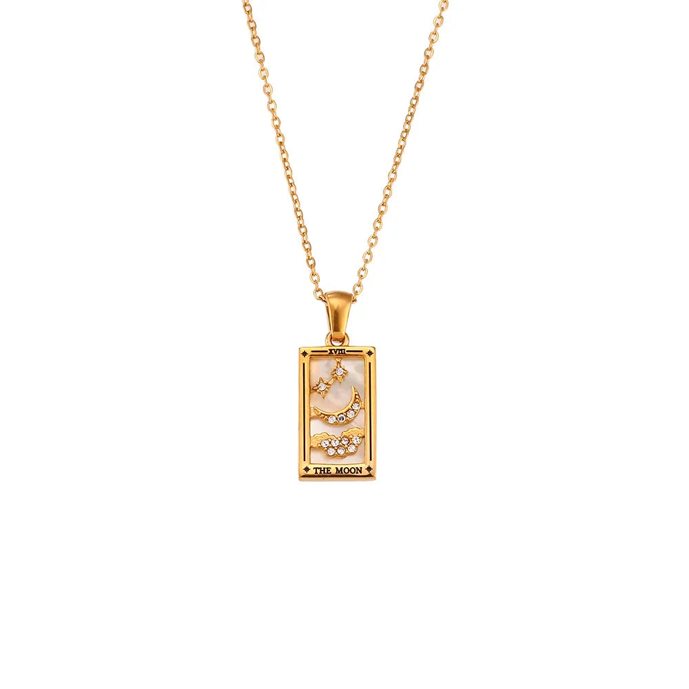 The Moon Tarot Card Gold Necklace