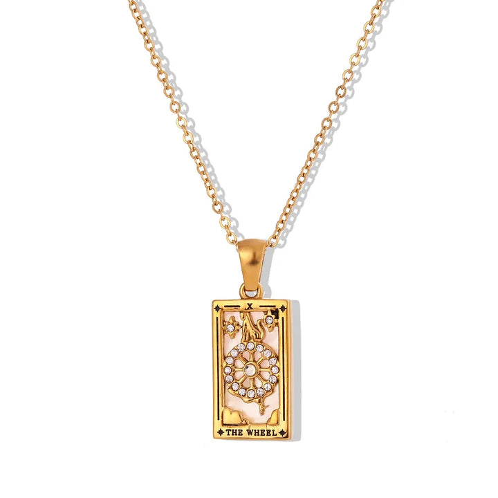 The Wheel Tarot Card Gold Necklace