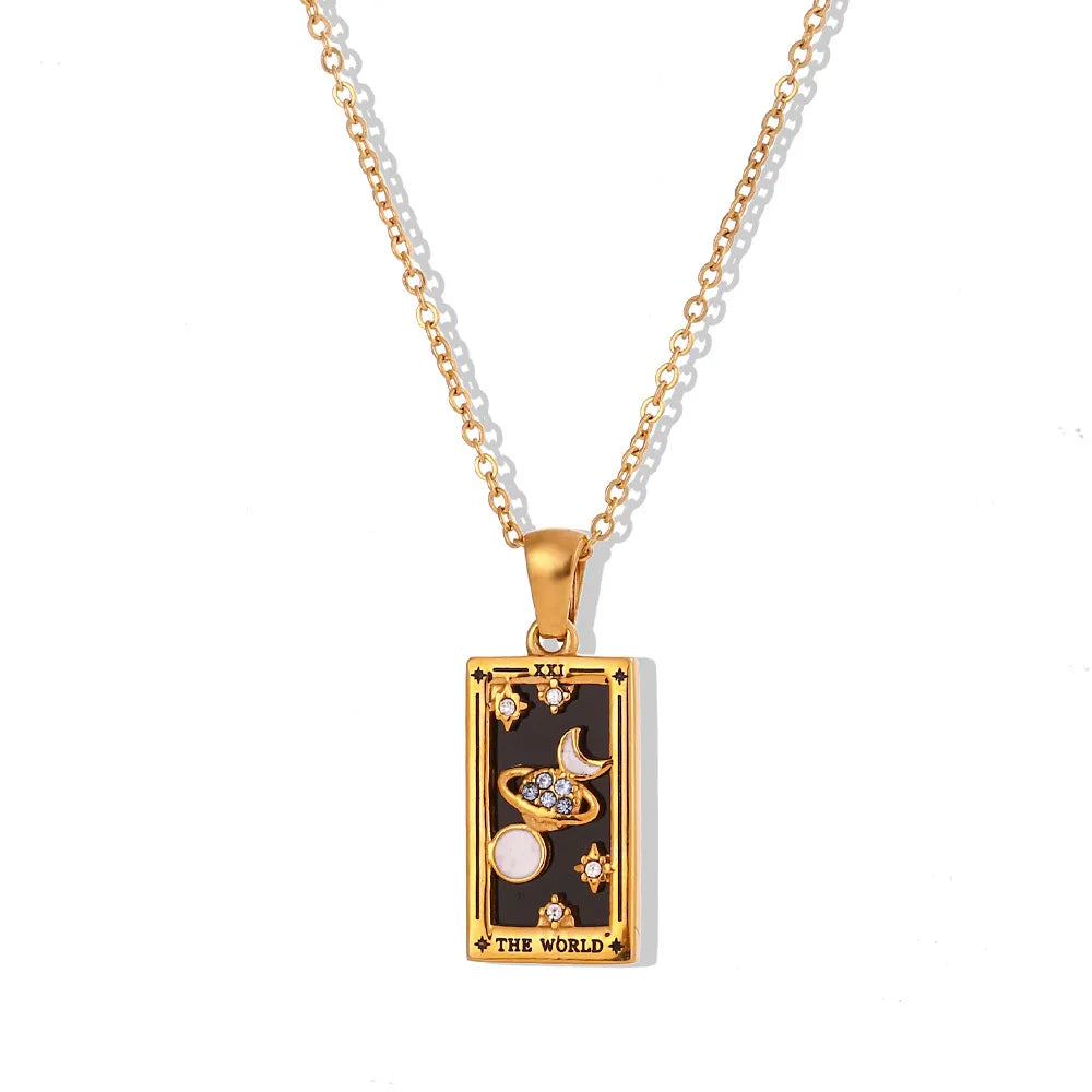 The World Tarot Card Gold Necklace