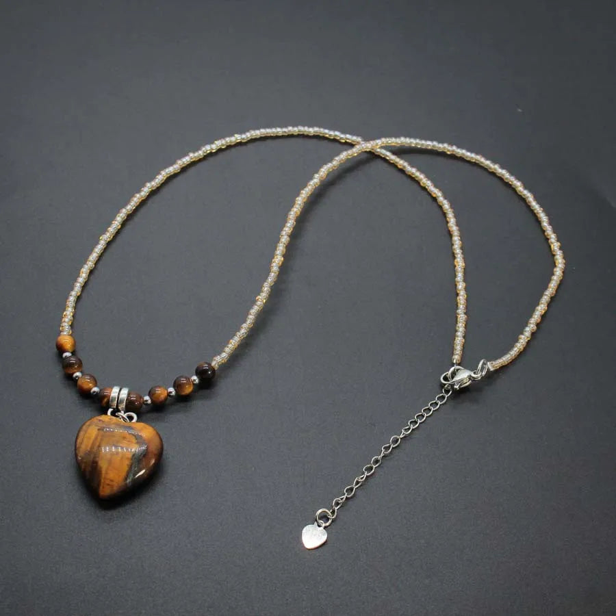 Tiger Eye Bead Heart Necklace