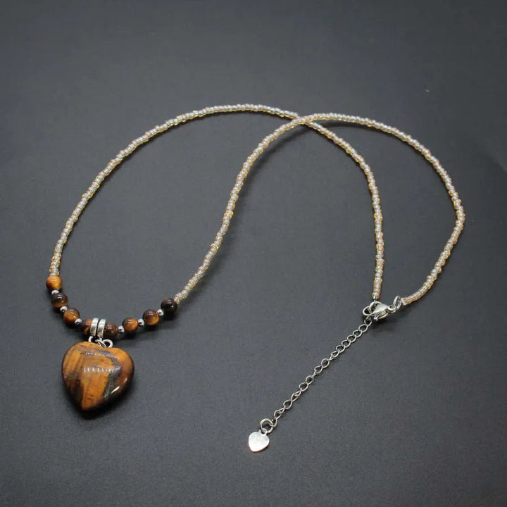 Tiger Eye Bead Heart Necklace