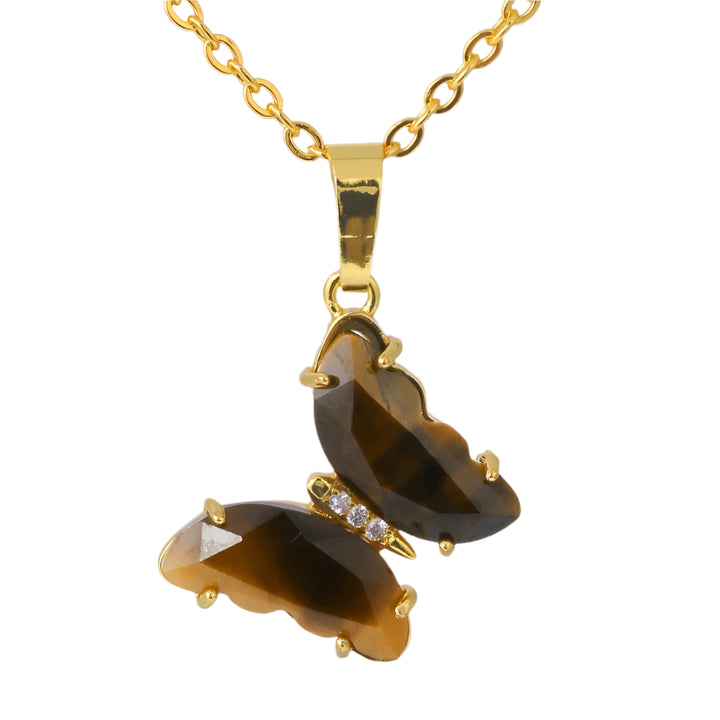 Tiger Eye Butterfly Gold Necklace