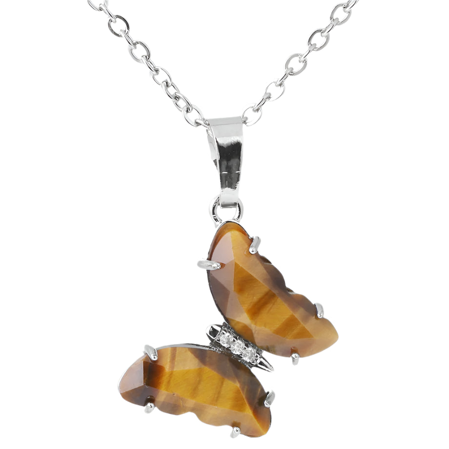 Tiger Eye Butterfly Silver Necklace