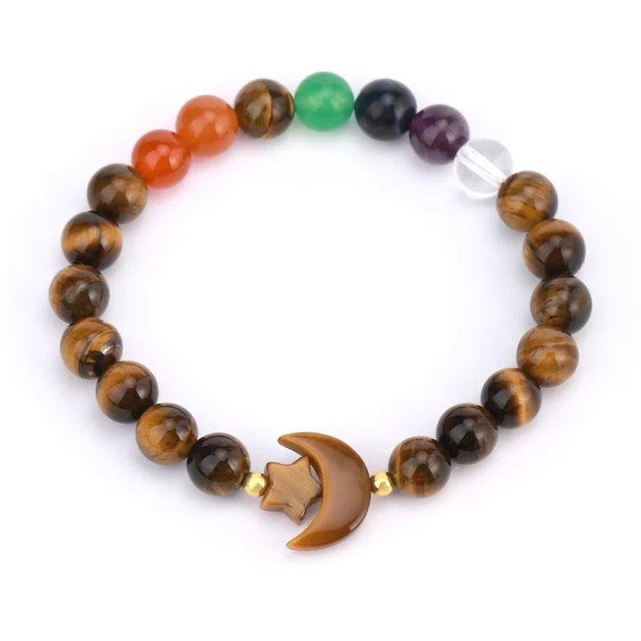 Tiger Eye Chakra Crystal Moon Bead Bracelet