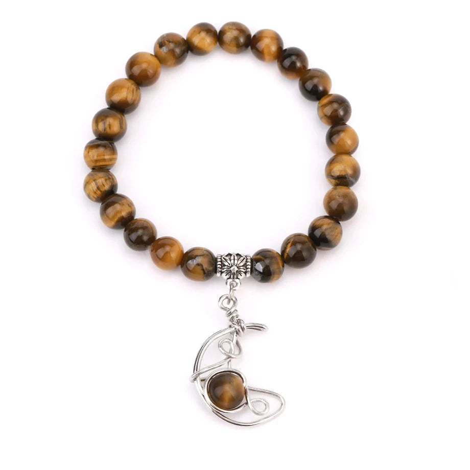 Tiger Eye Crystal Moon Bead Bracelets