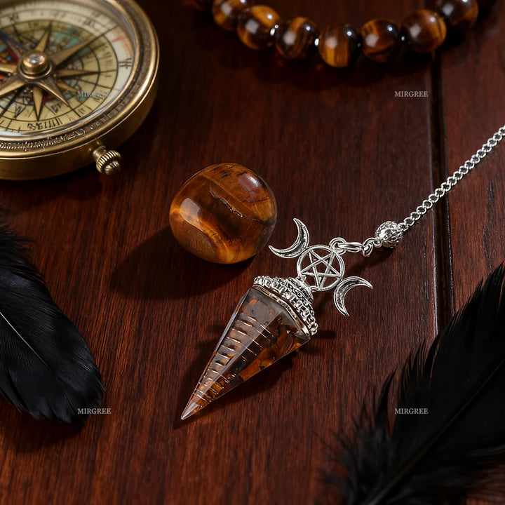 Tiger Eye Crystal Pentacle Pendulum