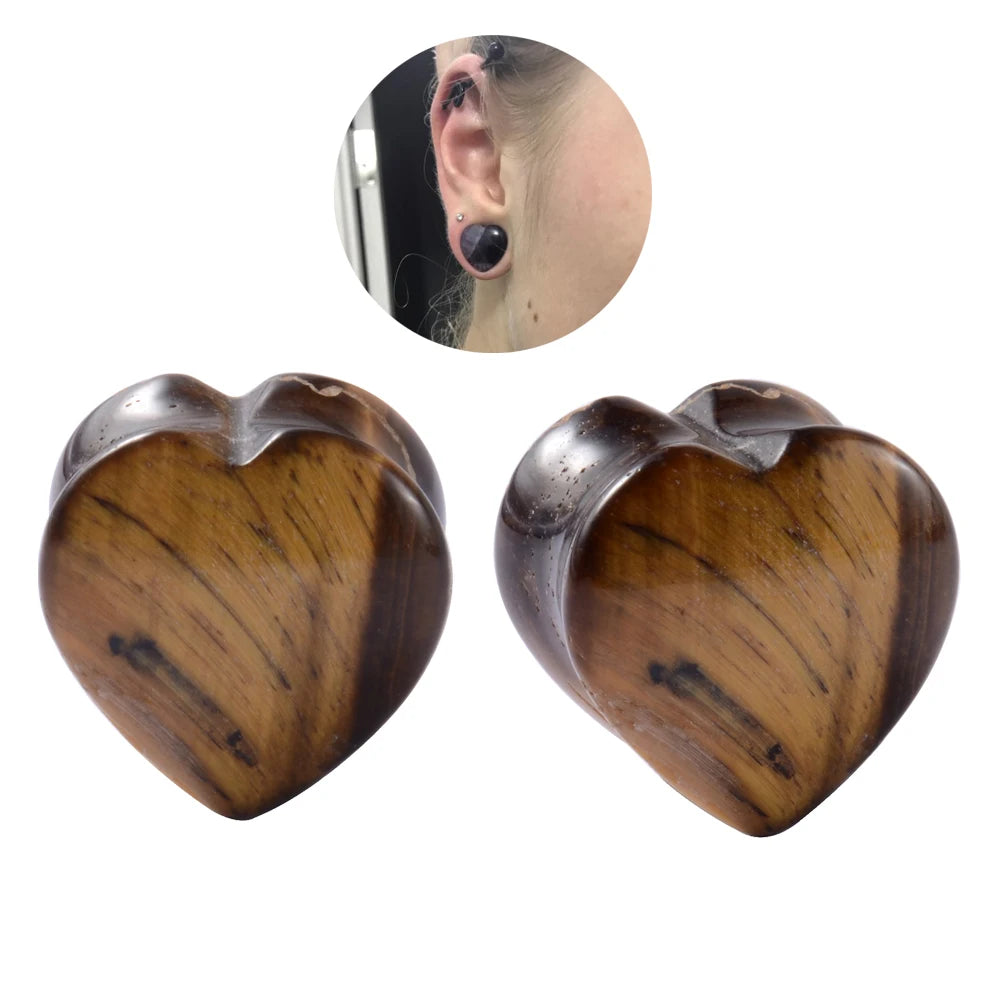 Tiger Eye Heart Ear Gauges