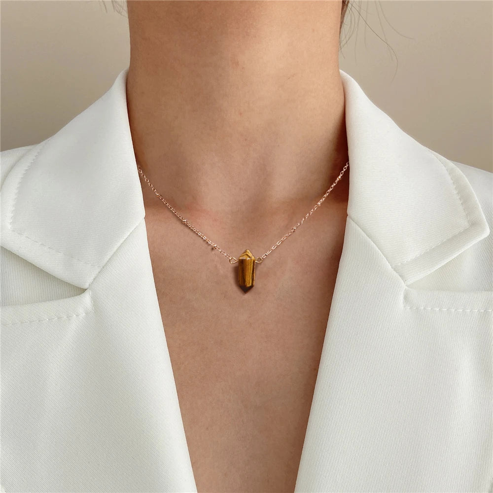 Tiger Eye Hexagon Gold Plated Necklaces