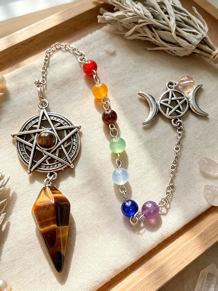 Tiger Eye Pentacle Chakra Pendulums