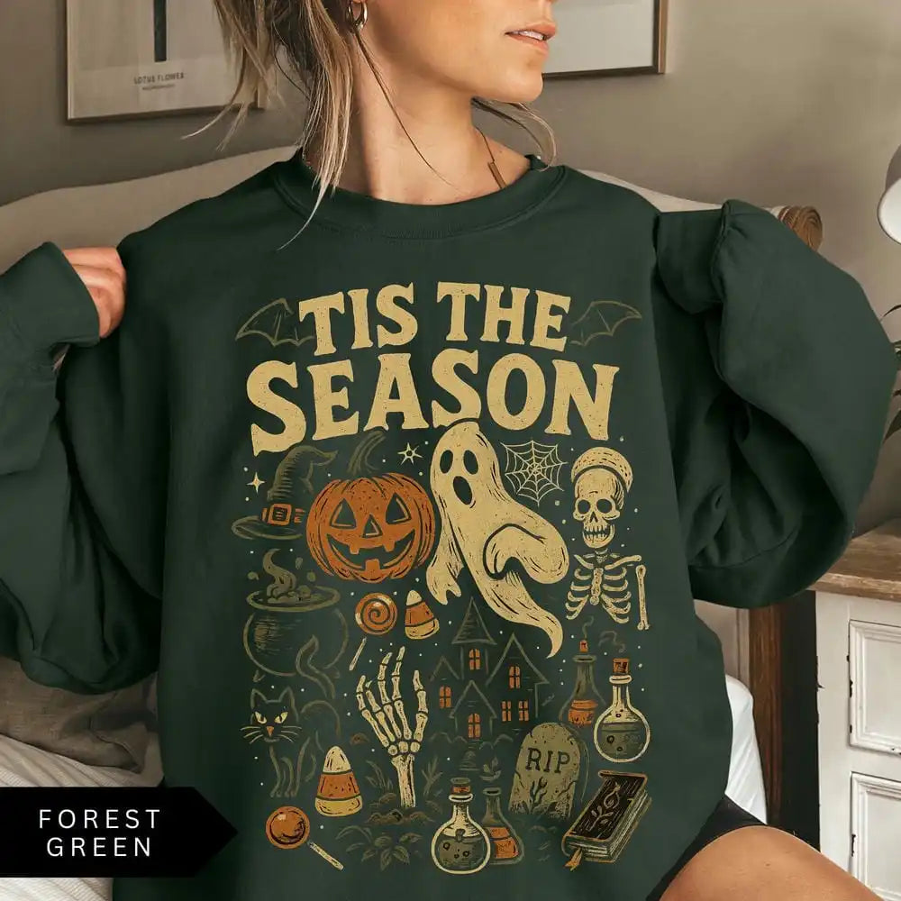 Tis The Season Halloween Green Sweatshirt
