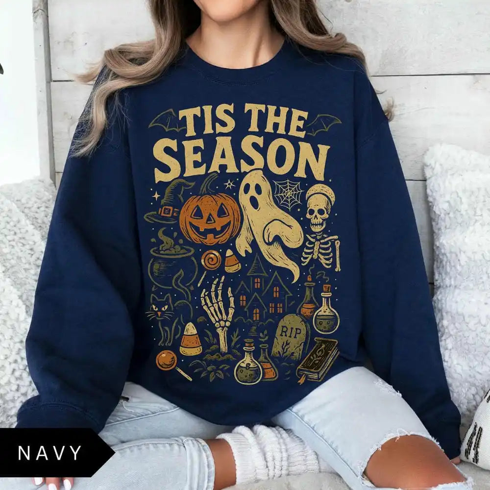 Tis The Season Halloween Navy Blue Sweatshirt