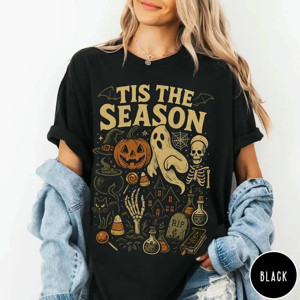 Tis The Season Halloween T Shirt - Black