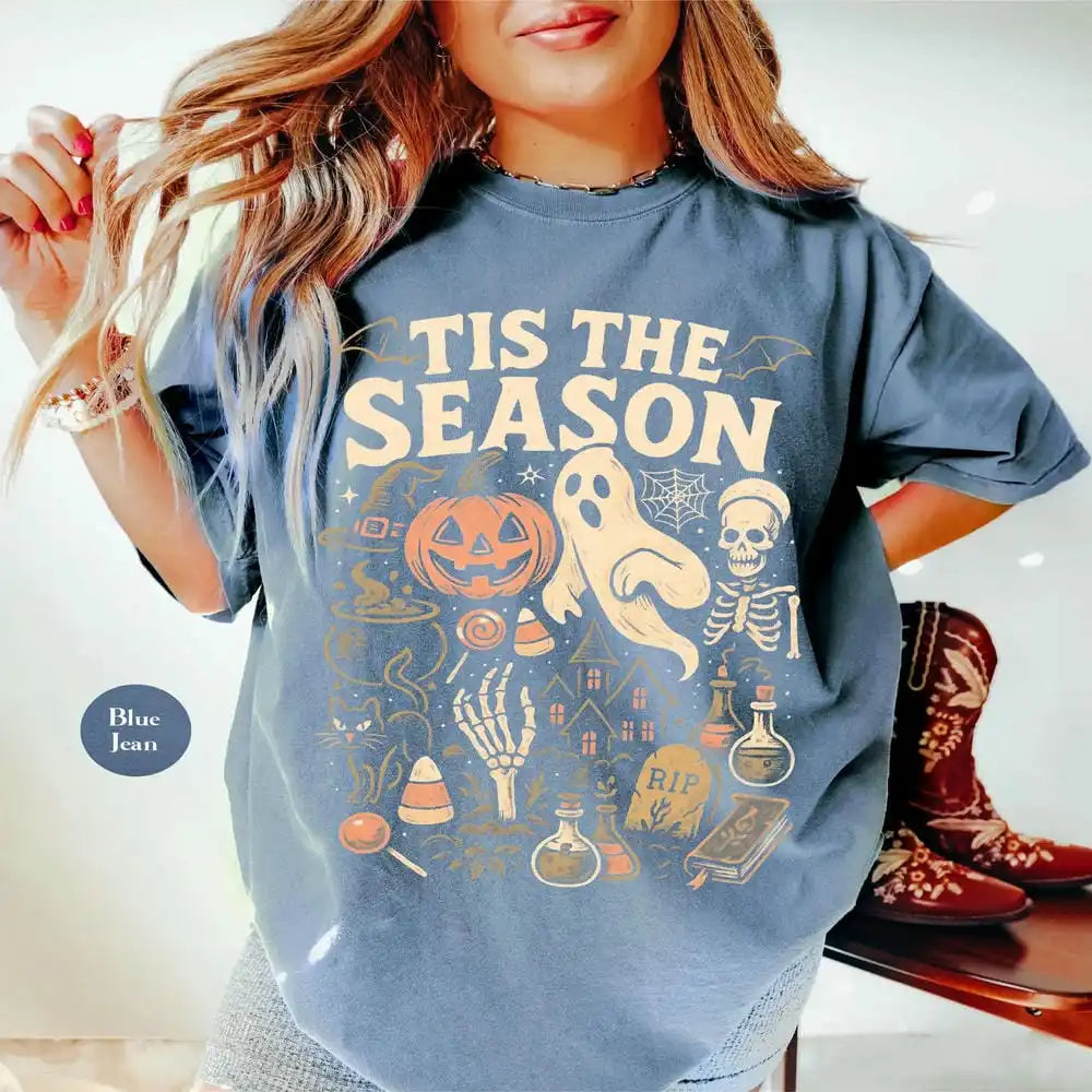 Tis The Season Halloween T Shirt - Blue