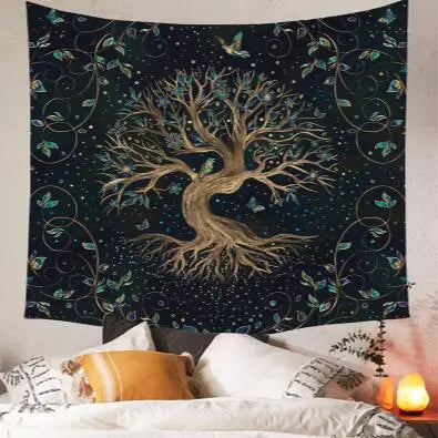 Tree Black Tapestry