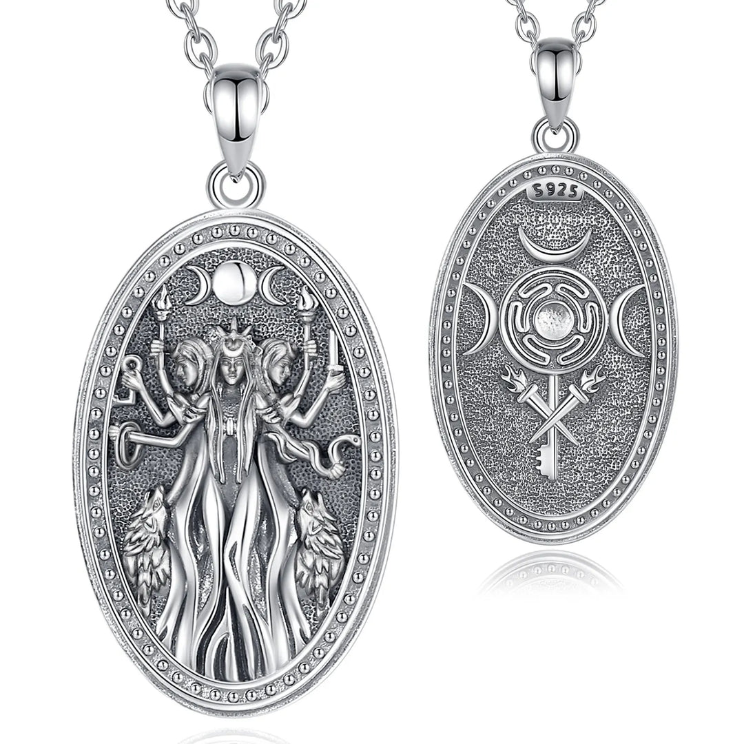 Triple Goddess Hecate Sterling Silver Necklace