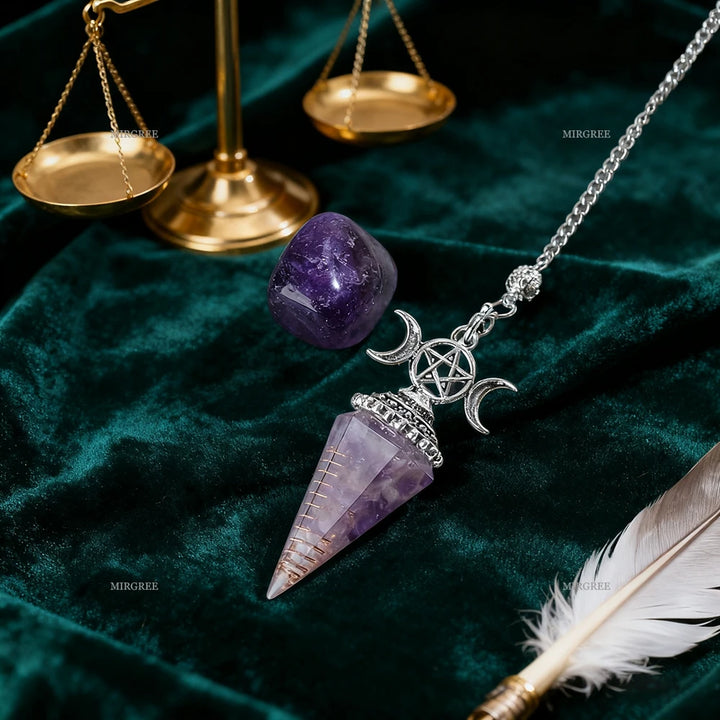 Triple Moon Crystal Pentacle Pendulum